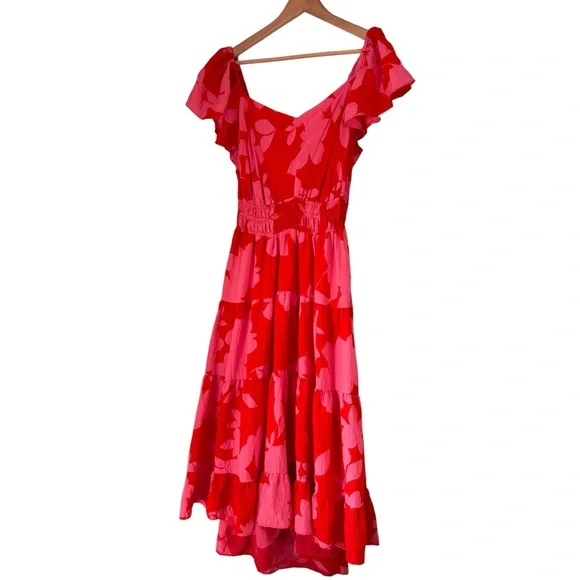 By Anthropologie Silverlake Flutter Sleeve Maxi Dress XL Pink Floral Pockets - Picture 1 of 9